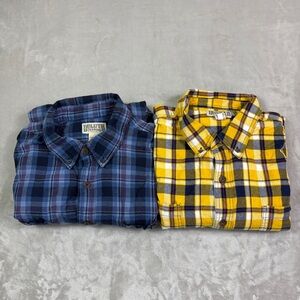 Lot Of 2 Duluth Trading Co 3XLT Plaid Flannel Shirts Yellow Blue Long Sleeve